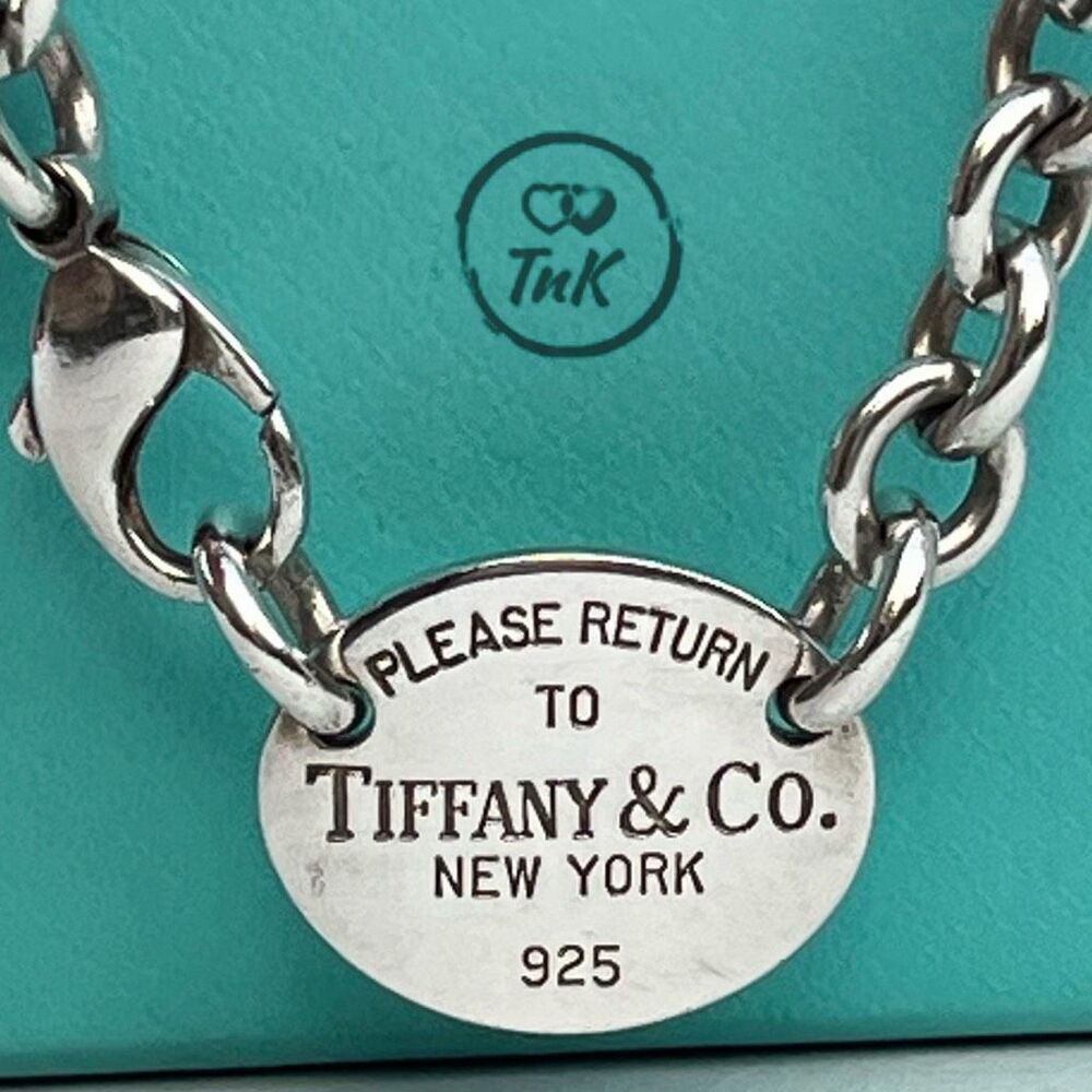 Tiffany & Co Return To Tiffany Oval Tag Choker Necklace- 925 Silver - 15.5" - Picture 10 of 16